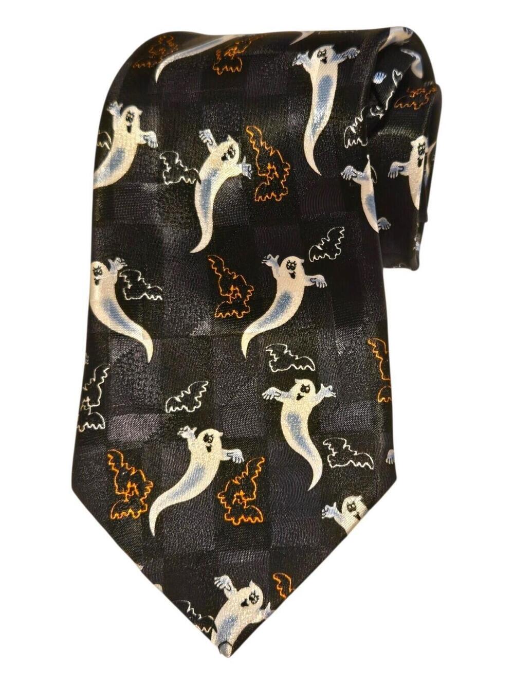 Hallmark Halloween Tie Ghost Pumpkin Bat Novelty 90s VTG NovelTIES